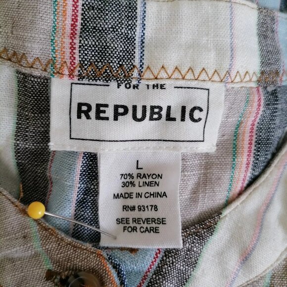 For The Republic Women's Multicolor Long Side Slit Striped Button-Up Top Size L - Picture 3 of 6